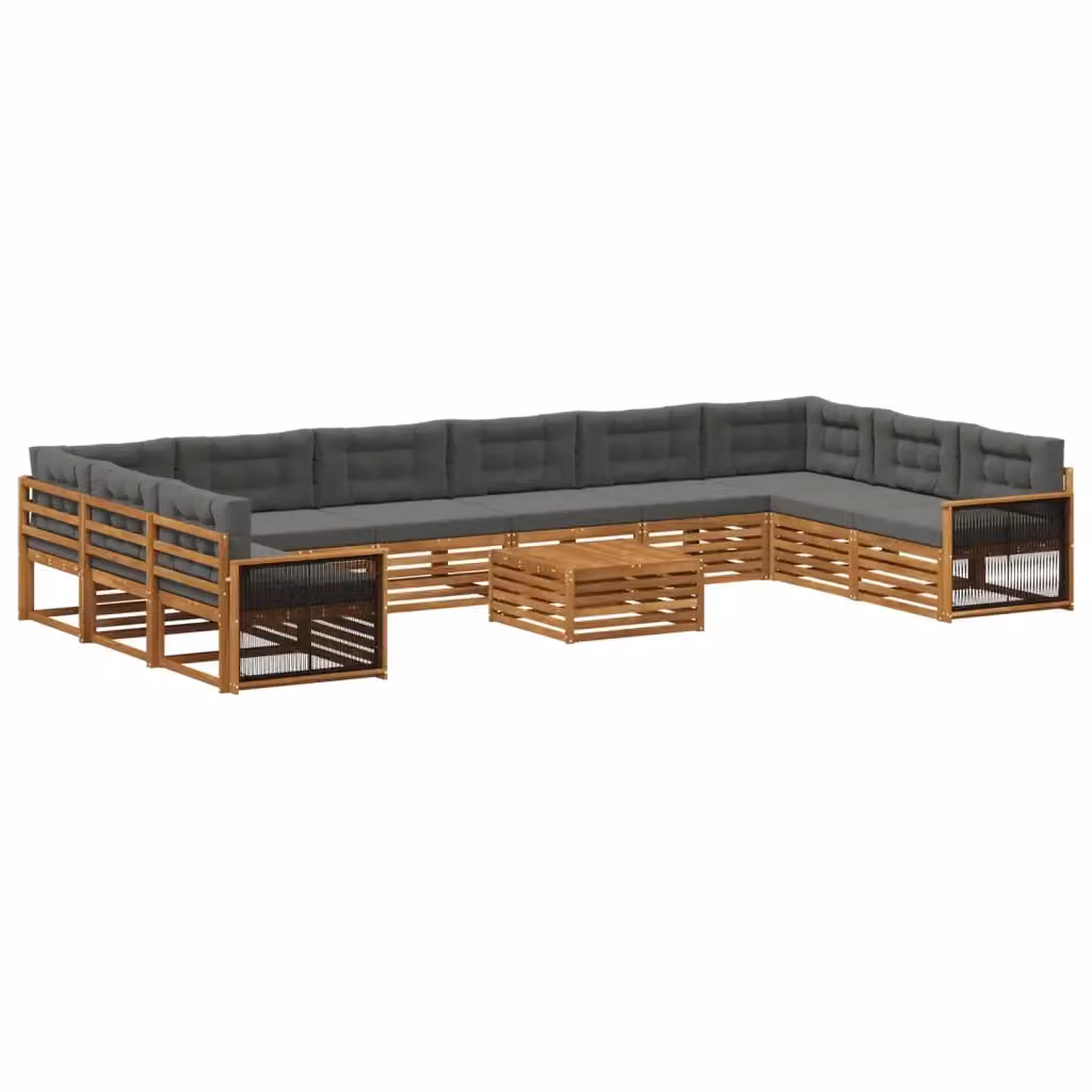 Set di divani da giardino vidaXL in legno di acacia massello con cuscini grigi e marroni a forma di U per esterni – 2