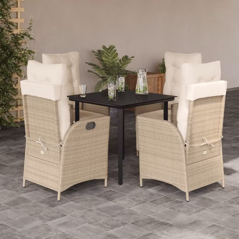 Maison Exclusive - Set da Pranzo da Giardino 5 pz con Cuscini Beige in Polyrattan