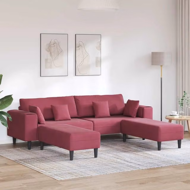 Divano 3 pz Rosso Vino Velluto 3335176