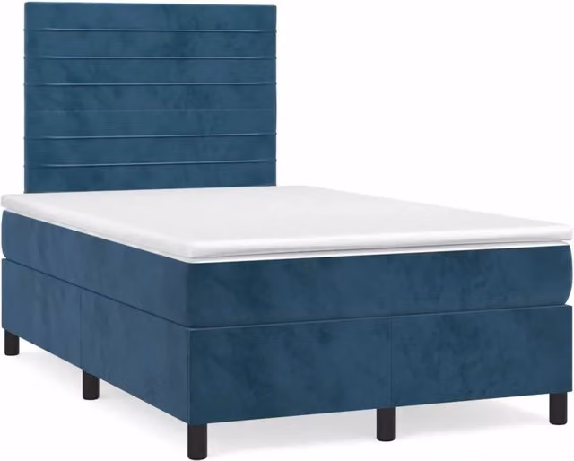 Letto matrimoniale ibrido vidaXL in velluto blu scuro con illuminazione LED sottostante e porta USB, L/P/H: 123 x 193 x 128 cm
