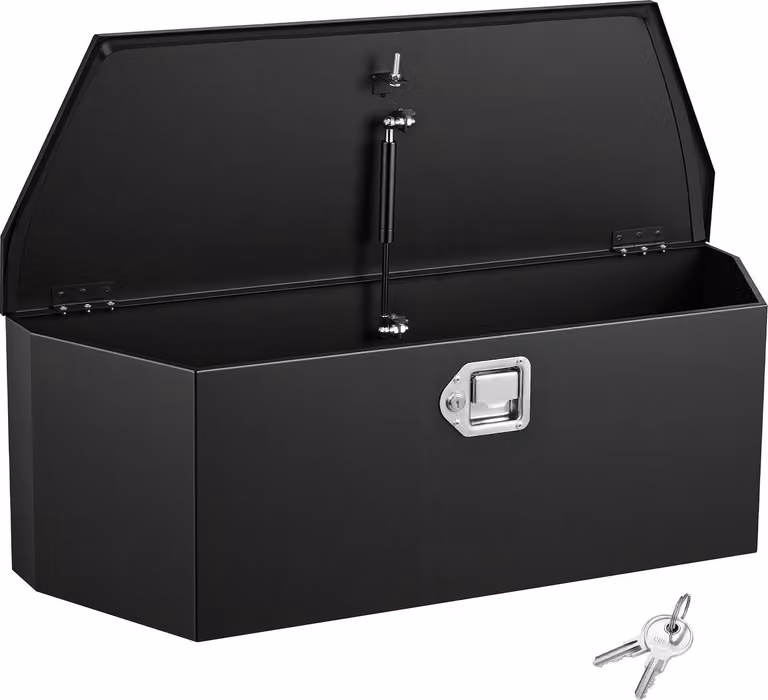 SucceBuy Box in acciaio per timone 914 x 314 x 305 mm, portata 50 kg, box porta attrezzi chiudibile a chiave con serratura e chiavi, adatto per rimorchi, pick-up, camper e SUV, nero