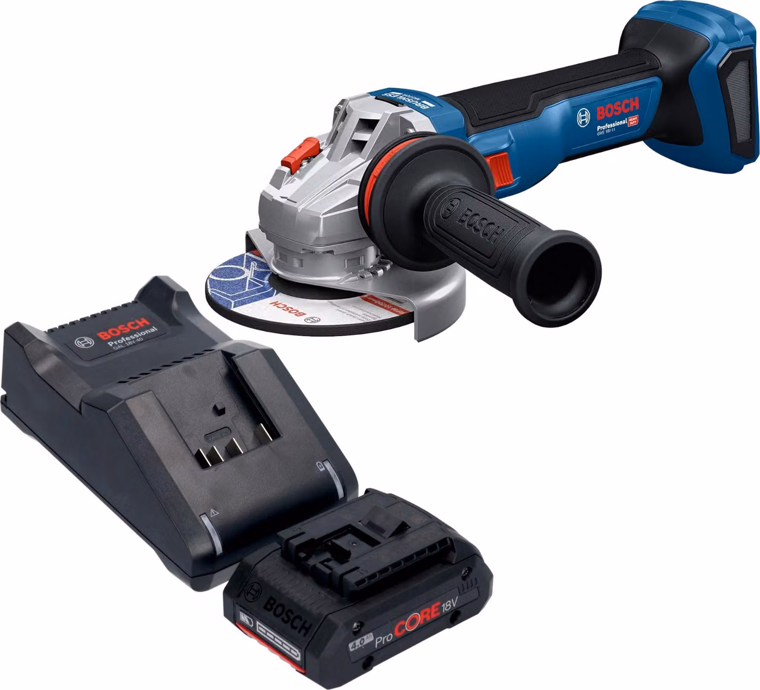 Smerigliatrice angolare a batteria Bosch GWS 18V-11 Professional 18 V 125 mm + 1x batteria ProCORE 4,0 Ah + caricabatteria