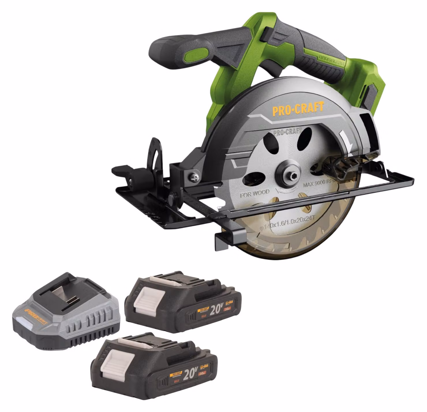 Sega circolare a batteria Procraft PCA32-BB 20 V 165 mm Brushless + 2x batteria 2,0 Ah + caricabatteria