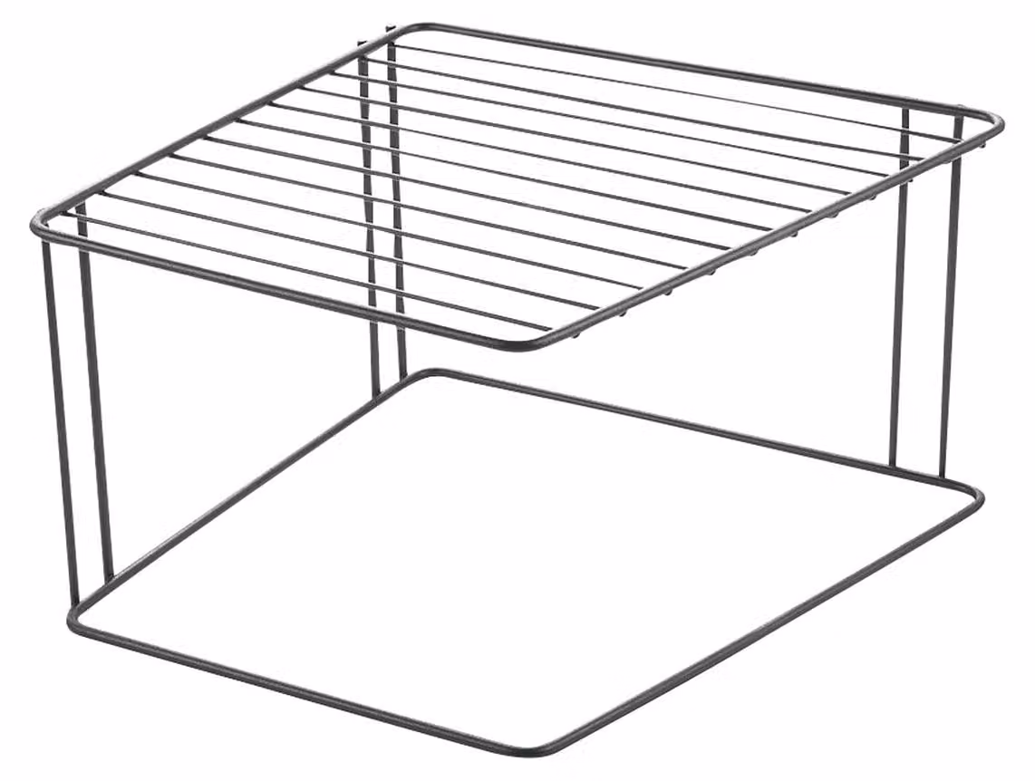 Scaffale a 2 ripiani, nero, in filo di ferro rivestito, dimensioni 25x25x15 cm