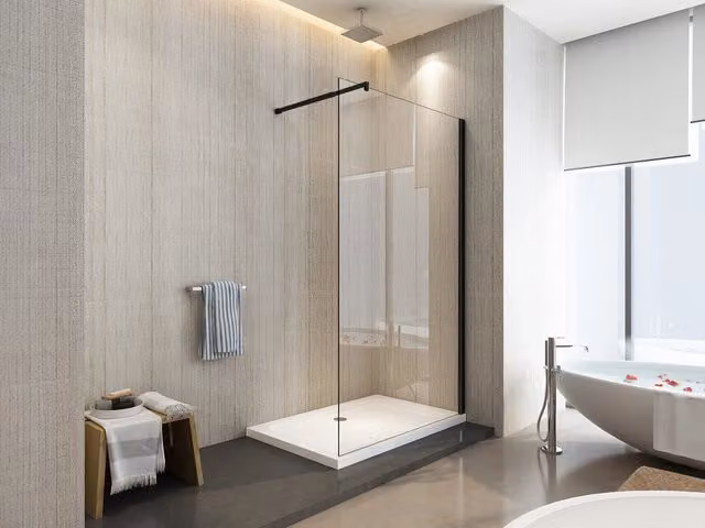 Parete Doccia Walk-in Cristallo 8mm Trasparente Black h.200cm Sicena Vision 75 cm