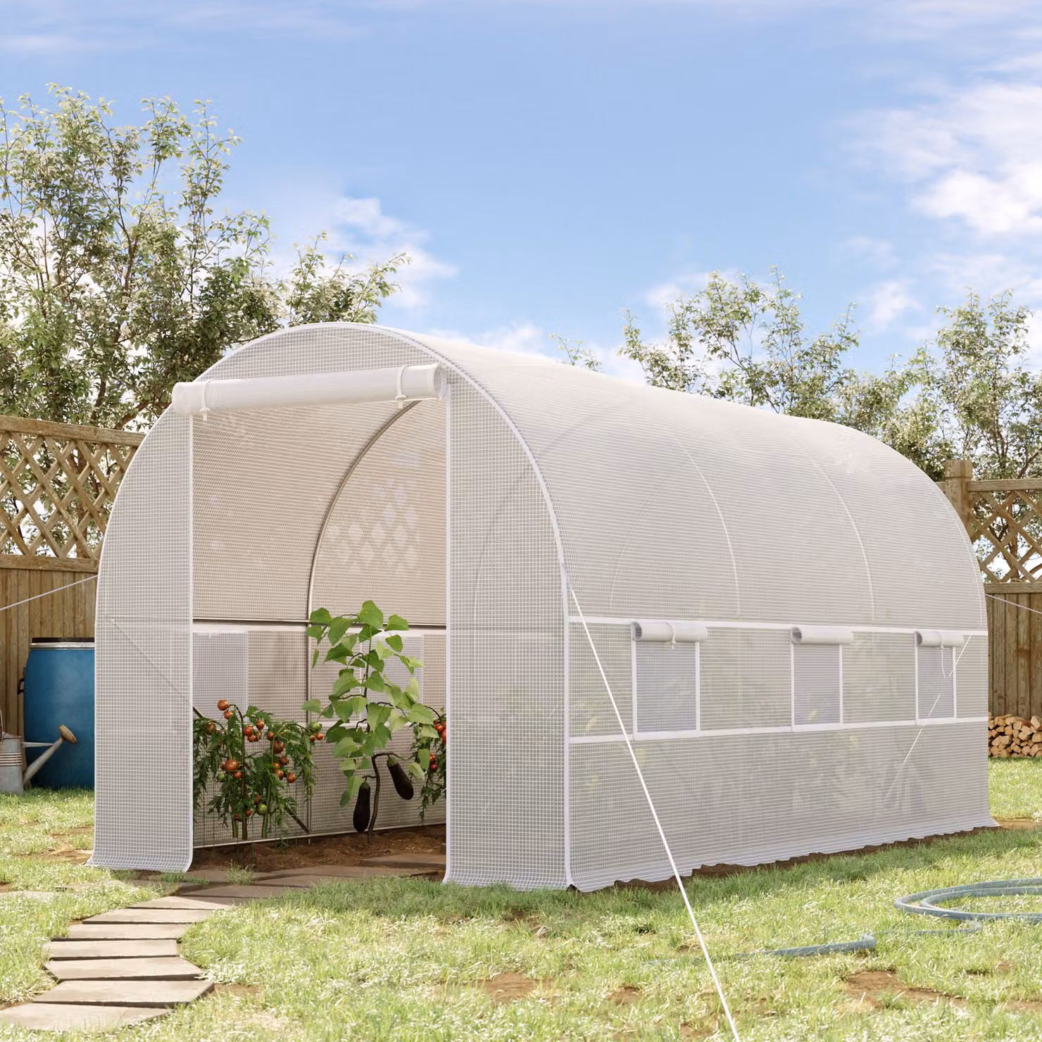 Outsunny Serra da Giardino a Tunnel Verde con Porta e 6 Finestre Avvolgibili Anti-Raggi UV, L: 4 m, P: 2 m, H: 2 m – 2