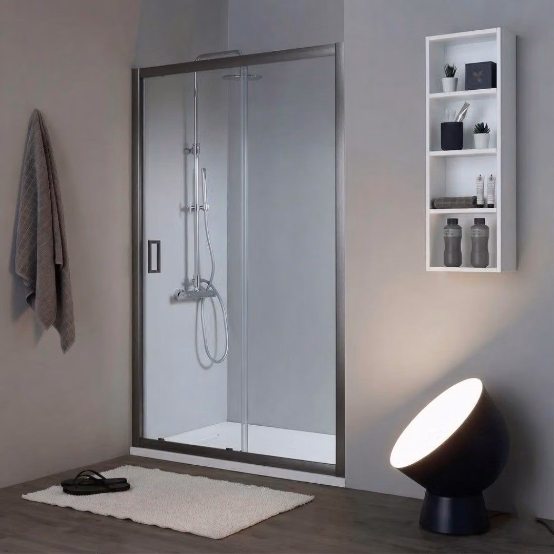 Porta doccia nicchia 140 cm anta fissa e scorrevole gun metal | City