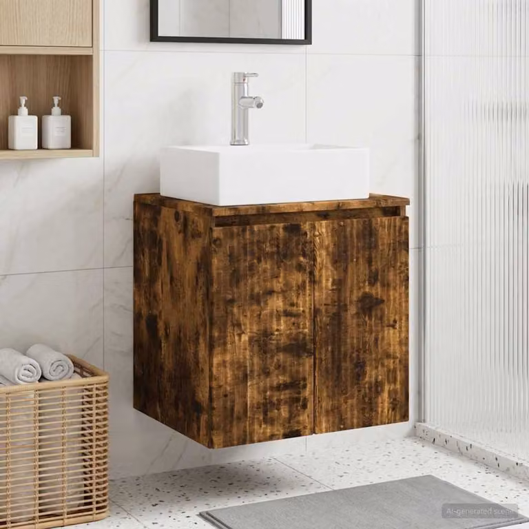 Mobile Lavabo da Parete vidaXL in Rovere Fumo, L: 49,5 cm, P: 41 cm, H: 62,5 cm