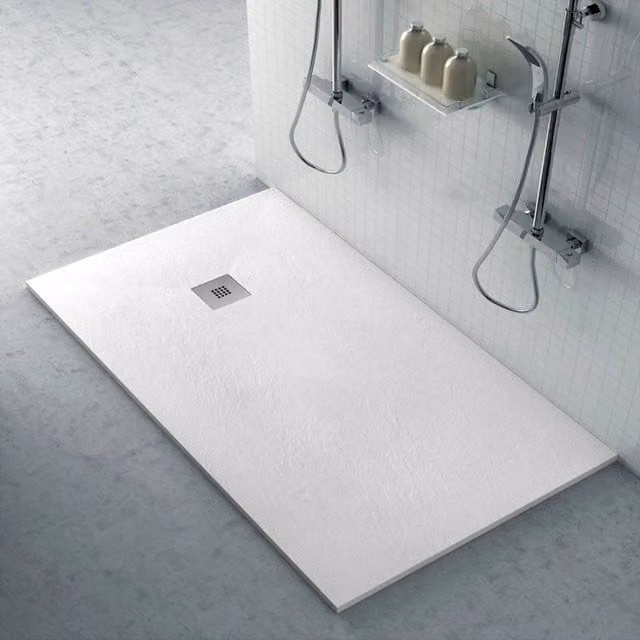 Piatto doccia Karen rettangolare filo pavimento in resina minerale bianco pietra L: 80 cm, P: 180 cm