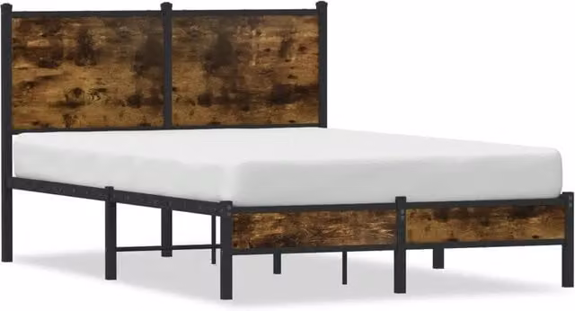 Letto matrimoniale | Letto per adulti | Giroletto senza Materaso in Metallo Rovere Fumo 120x200 cm
