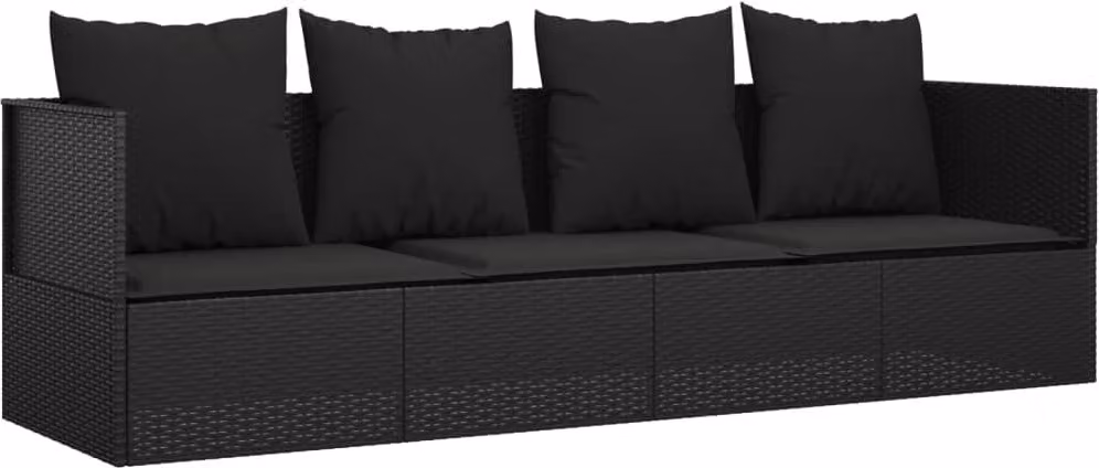 Lettino Prendisole da Esterno con Cuscini Nero in Polyrattan