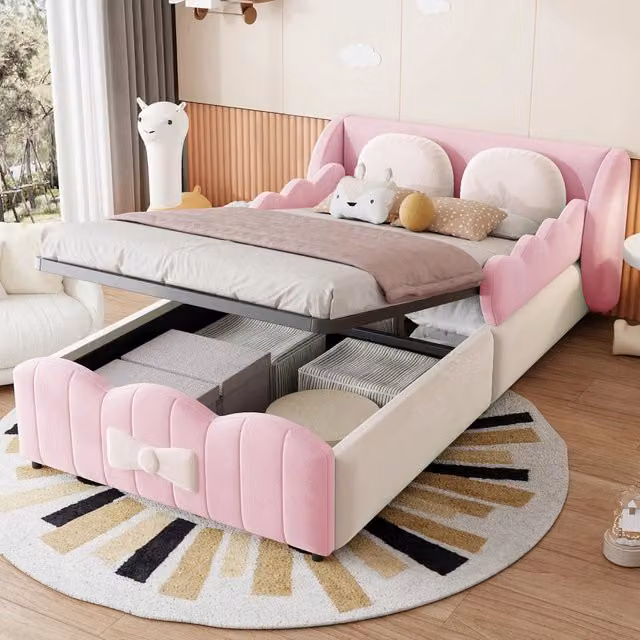 Letto imbottito per bambini con testiera a farfalla, 90x200 cm