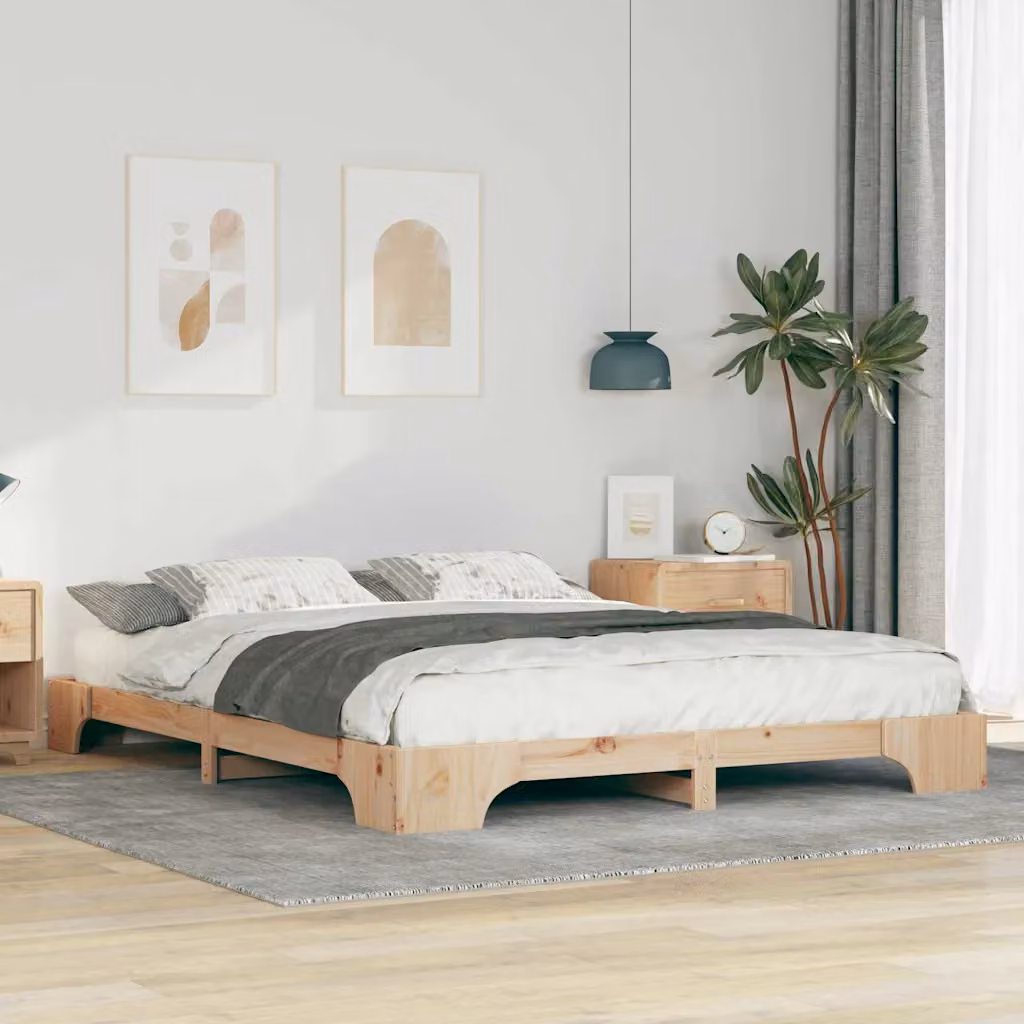 Struttura del letto moderna vidaXL in pino massello marrone L 200 x P 220 cm