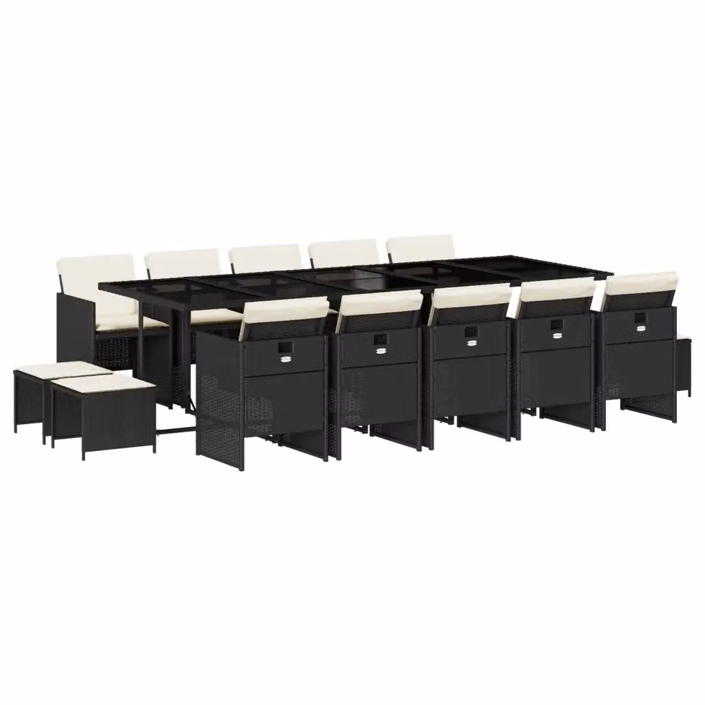 Set da pranzo da giardino moderno vidaXL in polyrattan nero con tavolo rettangolare in vetro e 15 pezzi inclusi – 2