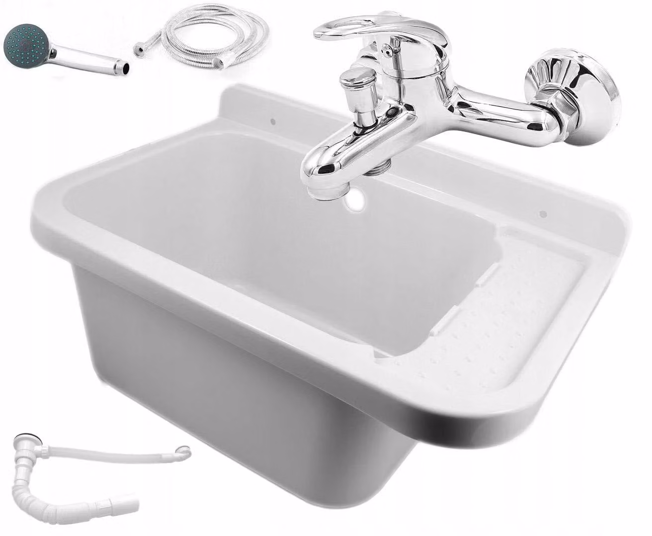Granitan - Lavabo - Lavello - 50x34x31 cm - Nero - con rubinetteria e sifone - Lavello - PARON