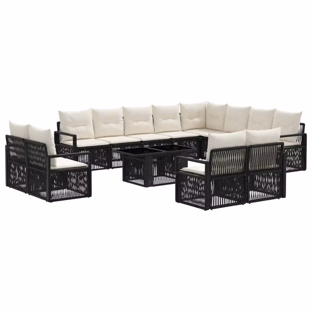 Set Divano da Giardino a L vidaXL in Polyrattan con Cuscini Nero e Bianco Crema – 2