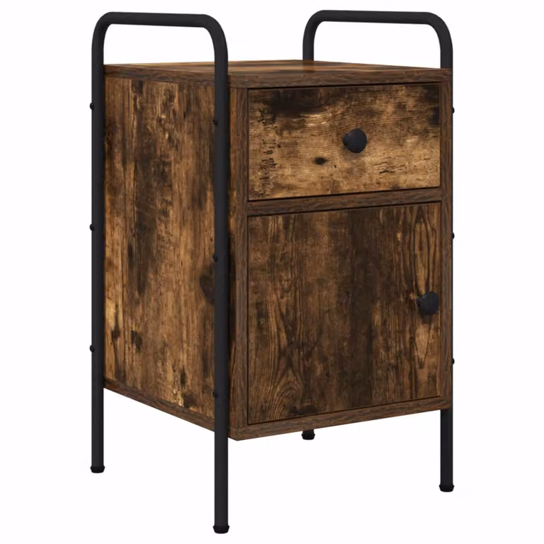 Armadio da Notte vidaXL in Rovere Fumo e Nero, Stile Industrial, L/P/H: 35 x 36,5 x 61 cm