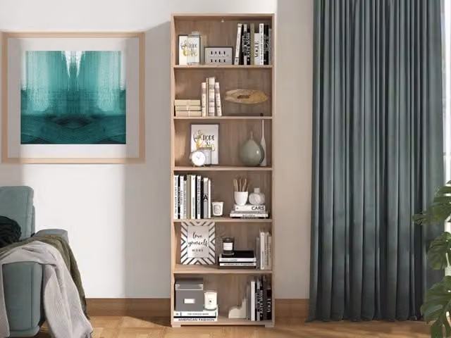Libreria DMORA con 5 Ripiani in Legno Rovere Marrone, L: 70 cm, P: 24.5 cm, H: 211.5 cm – 1