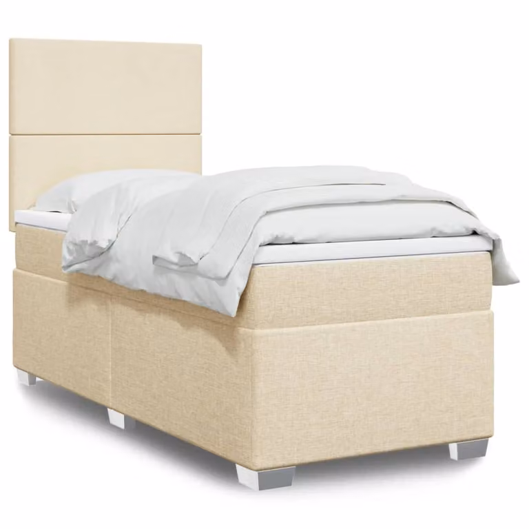 vidaXL Giroletto a Molle con Materasso Ibrido in Tessuto Beige e Bianco, L/P/H: 90 x 190 cm