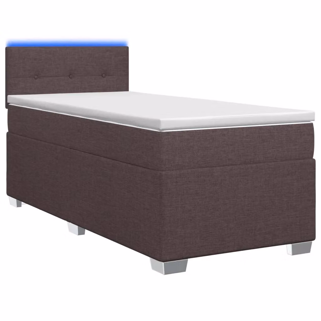 Letto con Box Spring e Materasso Ibrido vidaXL con Illuminazione LED e Porta USB, Marrone Scuro, L/P: 90 x 190 cm – 2