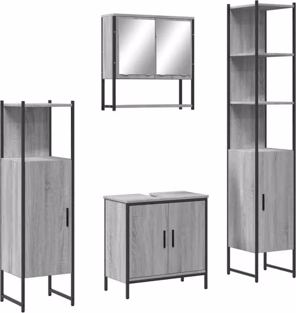 Set Mobili da Bagno | Armadio da bagno 4 pz Grigio Sonoma in Legno Multistrato