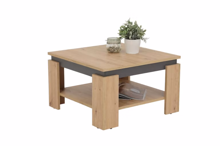 Tavolino da salotto Tavolo Tim III - quadrato - decoro rovere Artisan - struttura a quattro gambe antracite con ripiano - rivestimento melaminico - dimensioni 68x68cm