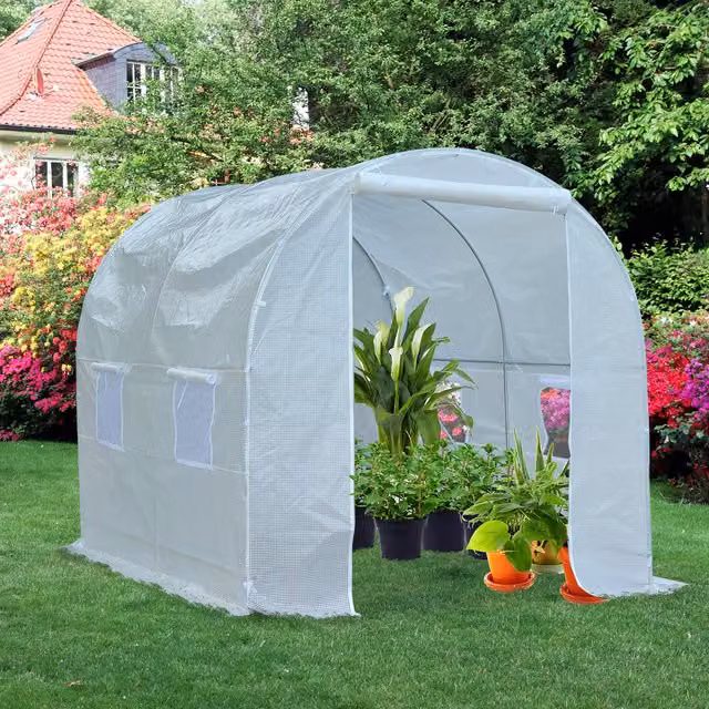 Outsunny Serra da Giardino a Tunnel per Piante in PVC e Acciaio, Bianco, L/P/H: 250 x 200 x 200 cm