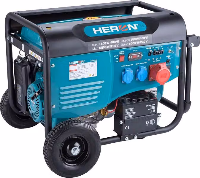 elektrocentrála benzínová 15HP/6,8kW/8,5kVA (400V), 5,5kW (230V), elektrický start, podvozek