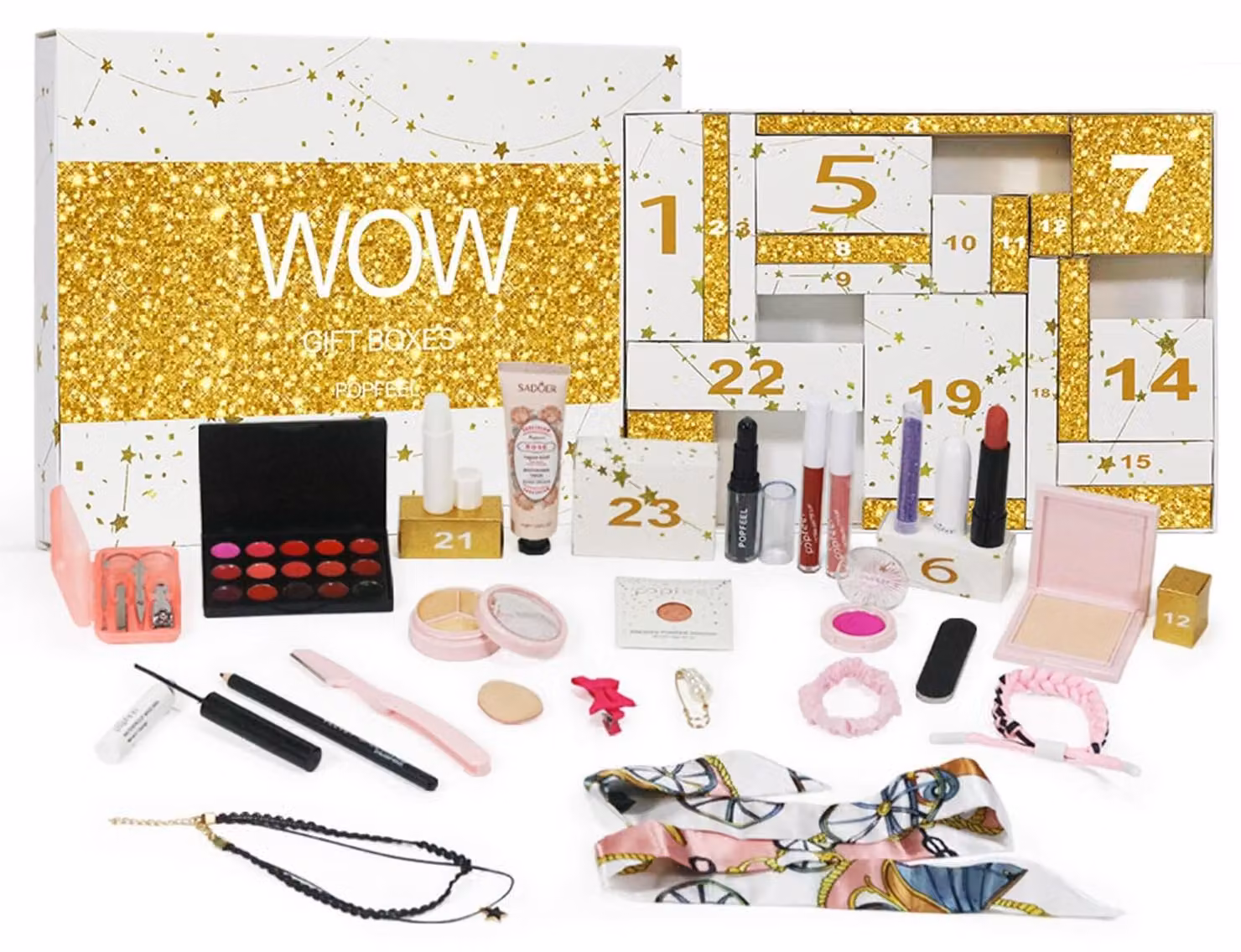 Calendario dell'Avvento per il trucco 2025, calendario di 24 giorni per il periodo natalizio, set regalo di trucco, confezione regalo individuale per Natale, calendario per donne, set completo (A)