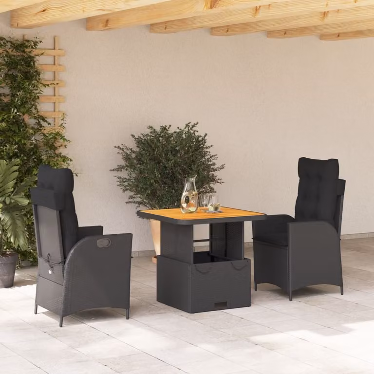 Maison Exclusive - Set da Pranzo da Giardino 3 pz con Cuscini Nero in Polyrattan