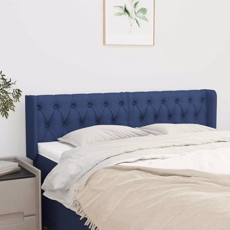 Testiera ad orecchio vidaXL in tessuto blu con struttura in legno e pannello imbottito L: 147 cm, P: 16 cm, H: 78-88 cm