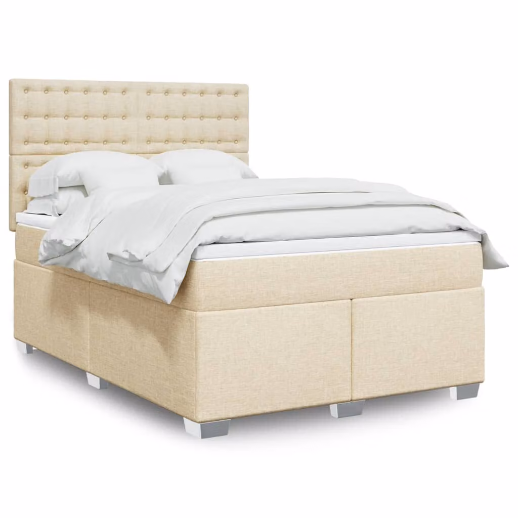 vidaXL Letto Ibrido con Giroletto a Molle e Materasso in Tessuto Beige e Bianco L/P/H: 160 x 200 cm
