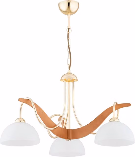 Lampada sospesa glamour Alfa in legno e metallo oro e bianco con 3xE27