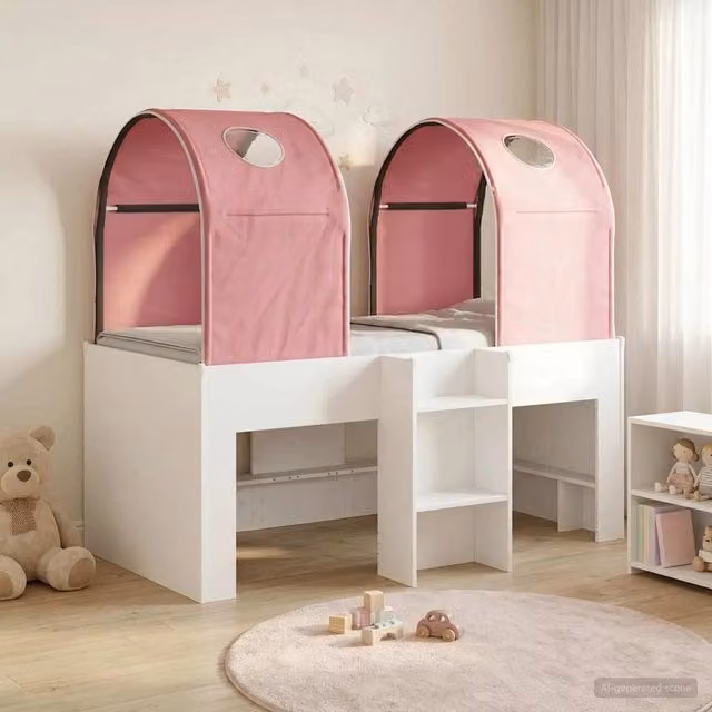 Letto con Tunnel 3 pz Bianco e Rosa Legno ingegnerizzato 3423488