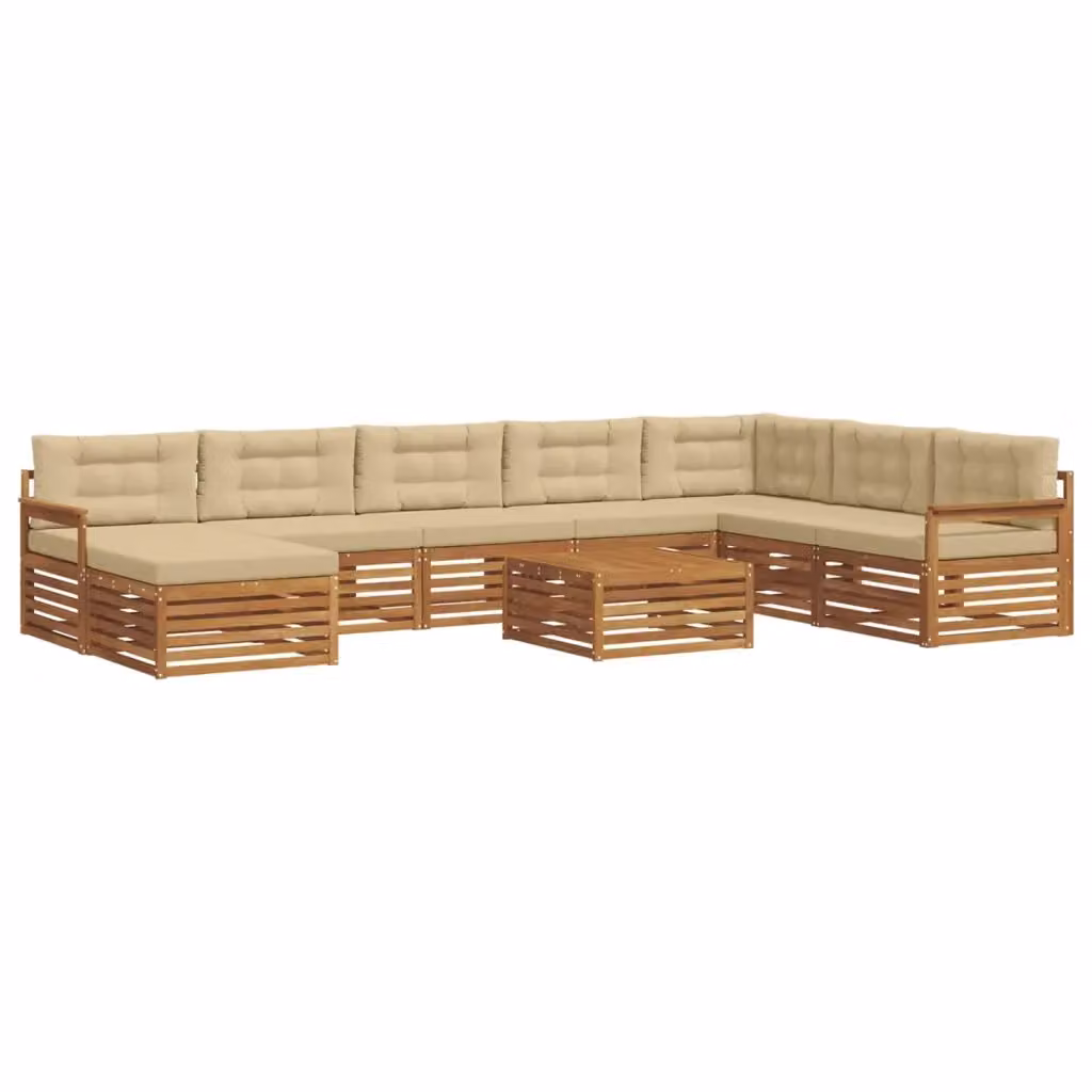 Set di divani da esterno a L vidaXL in legno di acacia con cuscini, beige e marrone – 2