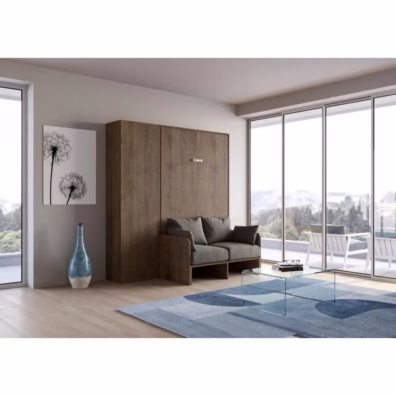 Letto a scomparsa verticale Kentaro con divano e colonna Itamoby, colore Noce – 2