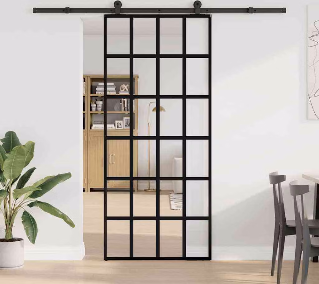 Porta Scorrevole con Ferramenta 90x205cm Vetro ESG Alluminio