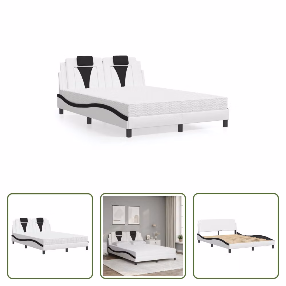 The Living Store Letto con materasso bianco e nero 140x190 cm in ecopelle