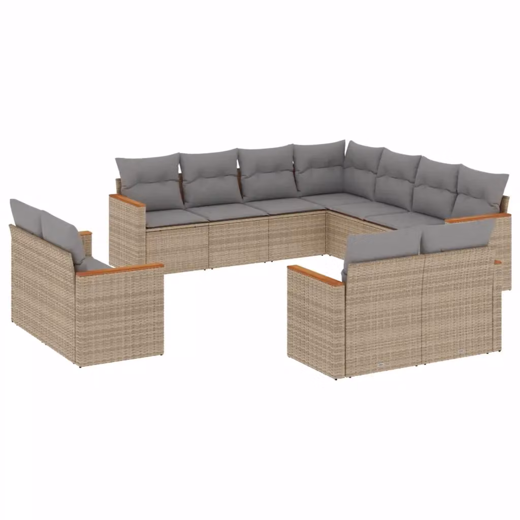 vidaXL Set Divano da Giardino a L 11 pz in Polyrattan con Cuscini Beige e Grigio e Struttura in Acciaio Verniciato a Polvere – 2