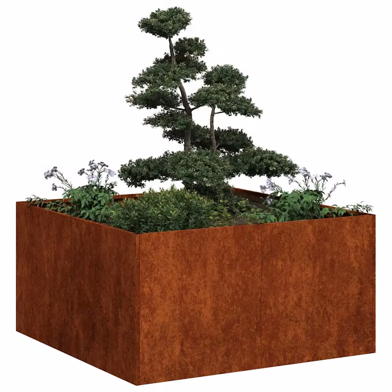 vidaXL Vaso da giardino in metallo marrone L: 80 cm, P: 80 cm, H: 40 cm