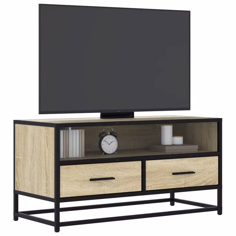 Mobile TV vidaXL in stile industriale in legno e metallo, colore rovere e marrone, L 80 cm x P 34,5 cm x H 40 cm