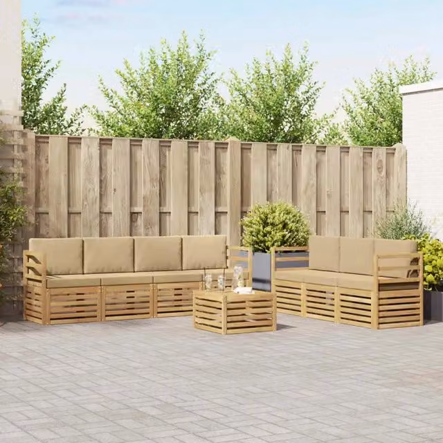 Set di divani da giardino vidaXL in legno di acacia con cuscini beige per 8 persone – 1