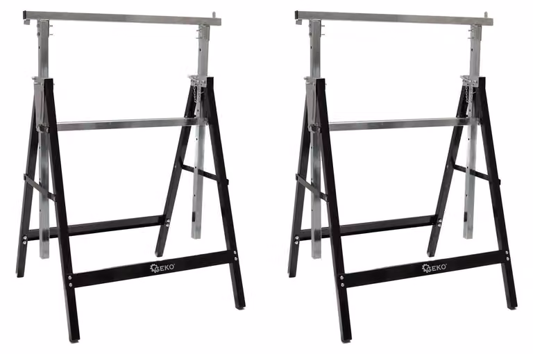 Set-kit 2 cavalletti da lavoro telescopici in acciaio, pieghevoli, altezza regolabile 80–130 cm, salvaspazio per fai da te, garage, giardino, taglialegna, cantiere, Geko