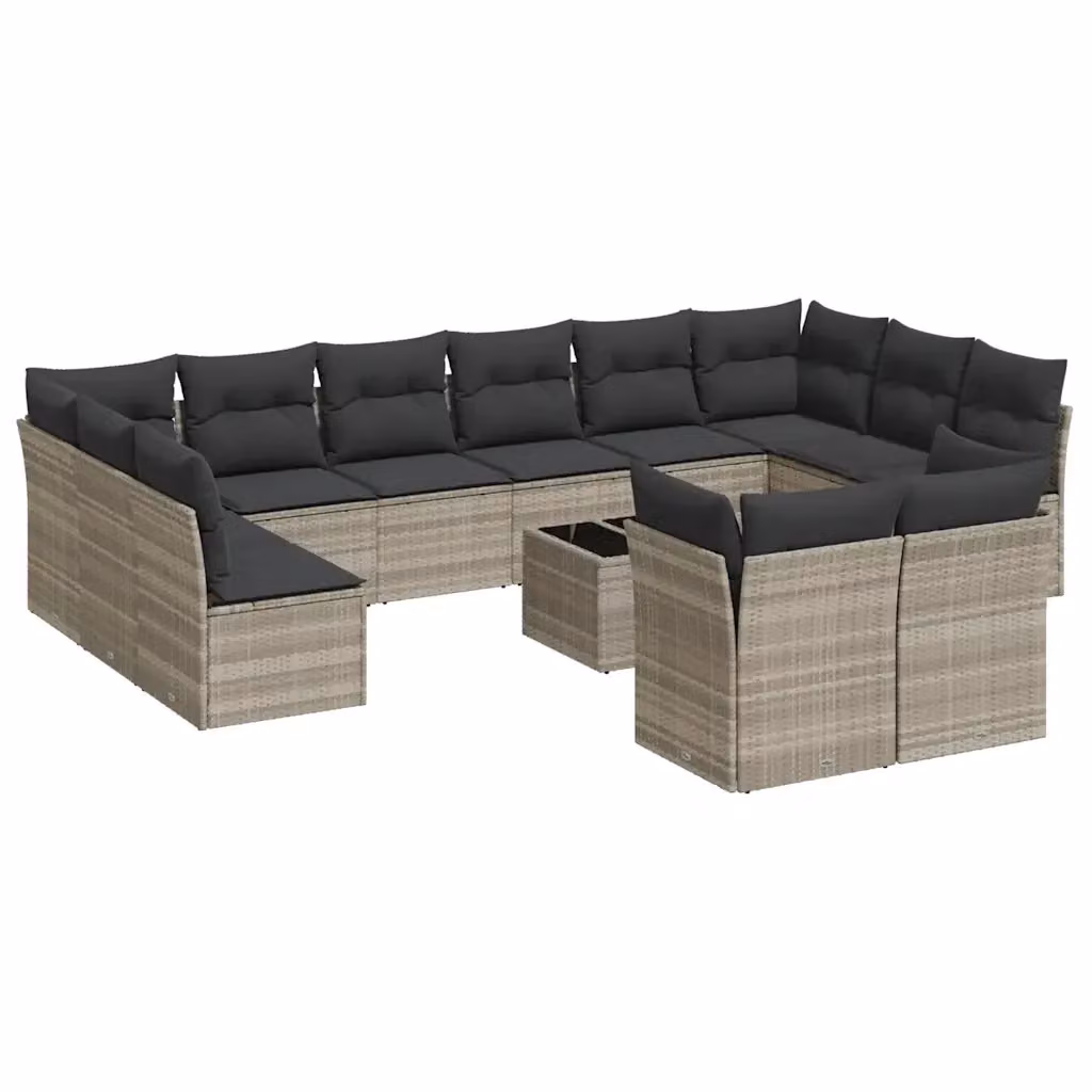 vidaXL Set Divani da Giardino 13 pz in Polyrattan Grigio con Cuscini e Tavolino da Esterno – 2