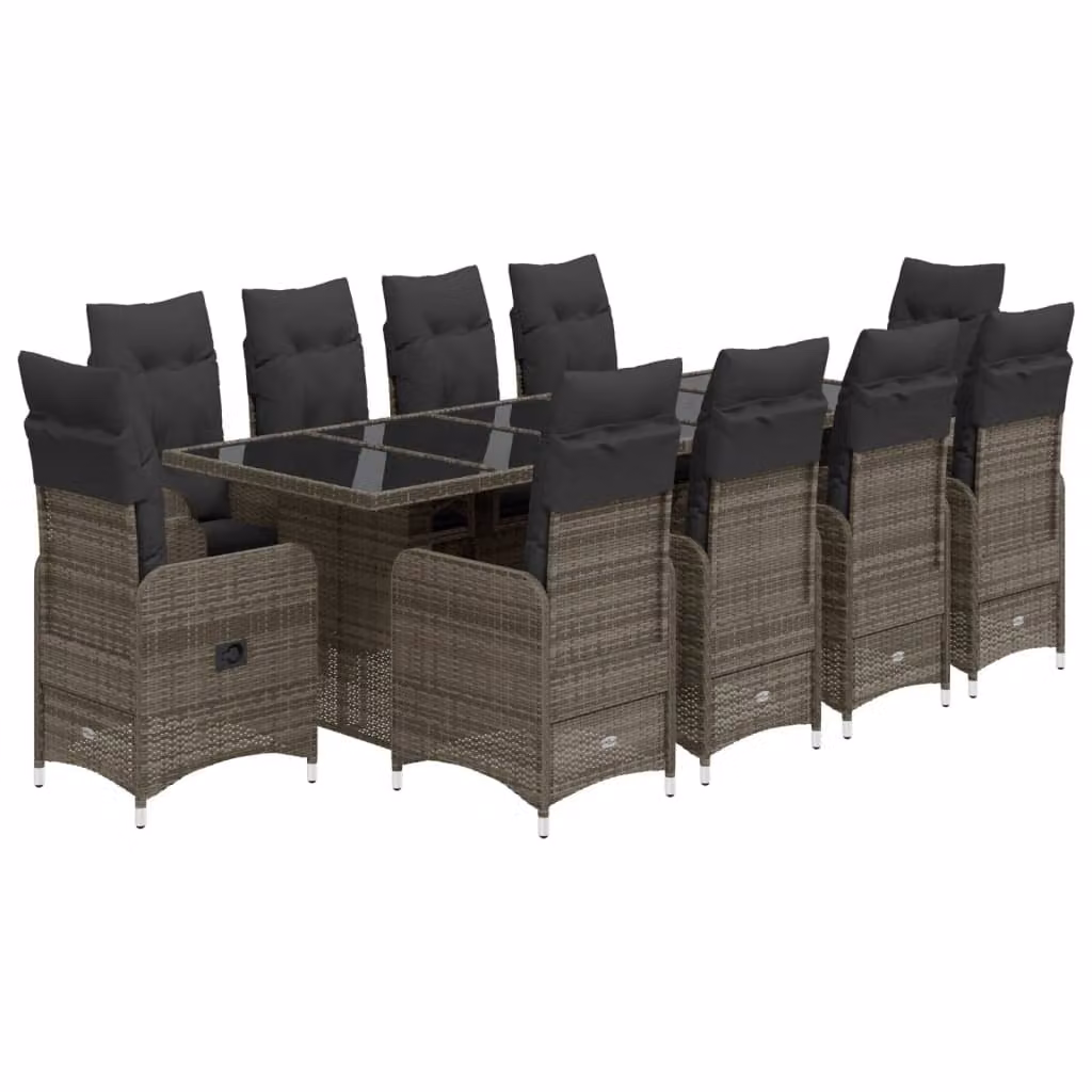 Set Bistrò da Giardino 11 pz con Cuscini in Polyrattan Grigio