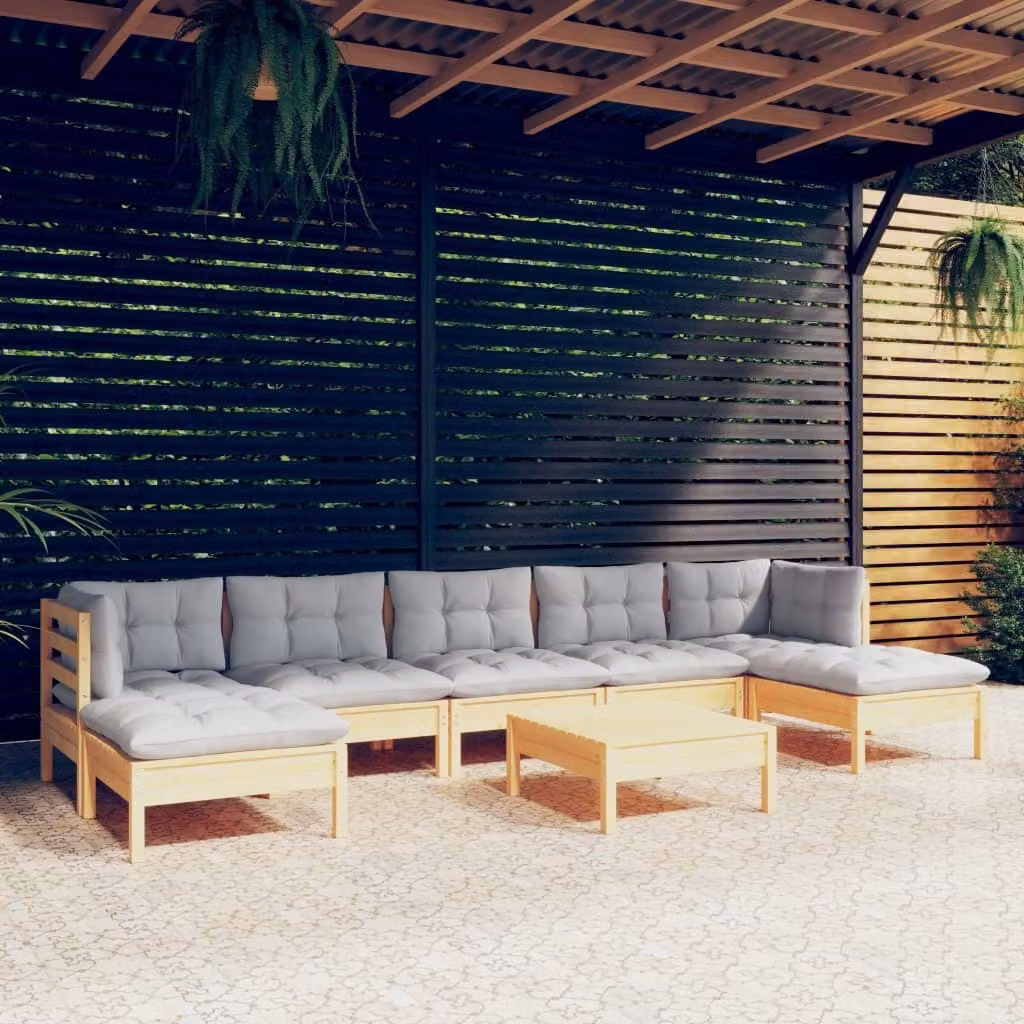 Maison Exclusive - Set Divani da Giardino 8 pz con Cuscini Grigi Massello di Pino