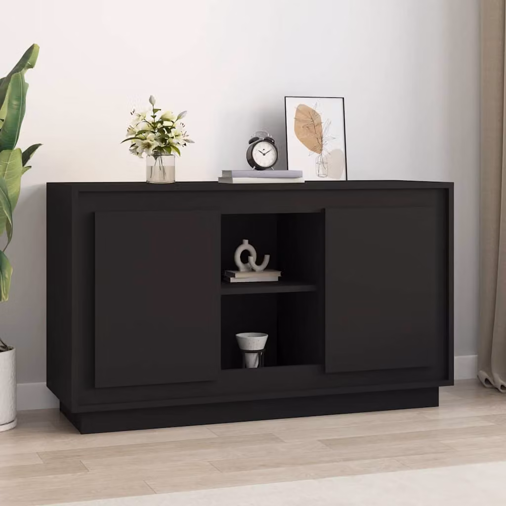 Credenza nera vidaXL in legno multistrato e MDF per soggiorno o sala da pranzo, L 102 cm x P 35 cm x H 60 cm