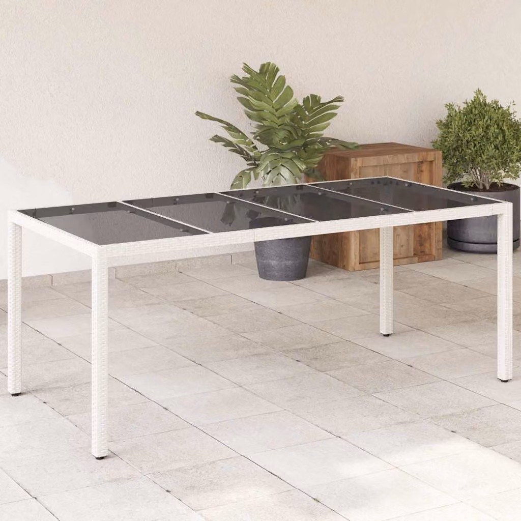 vidaXL Tavolo da giardino moderno in polyrattan bianco con piano in vetro, L 190 x P 90 x H 75 cm