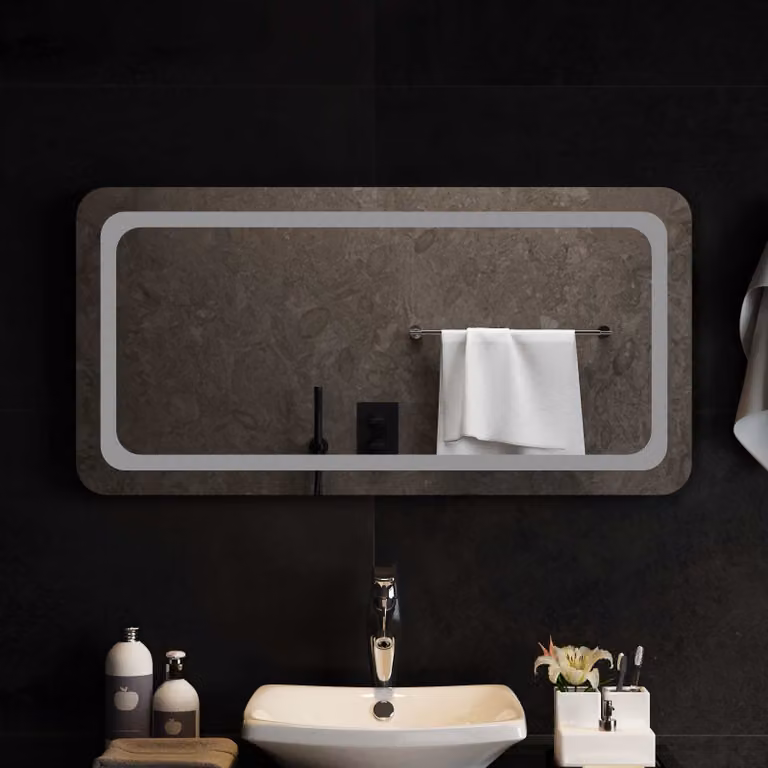 Specchio da bagno moderno vidaXL con illuminazione LED in vetro temperato, L: 100 cm, H: 50 cm