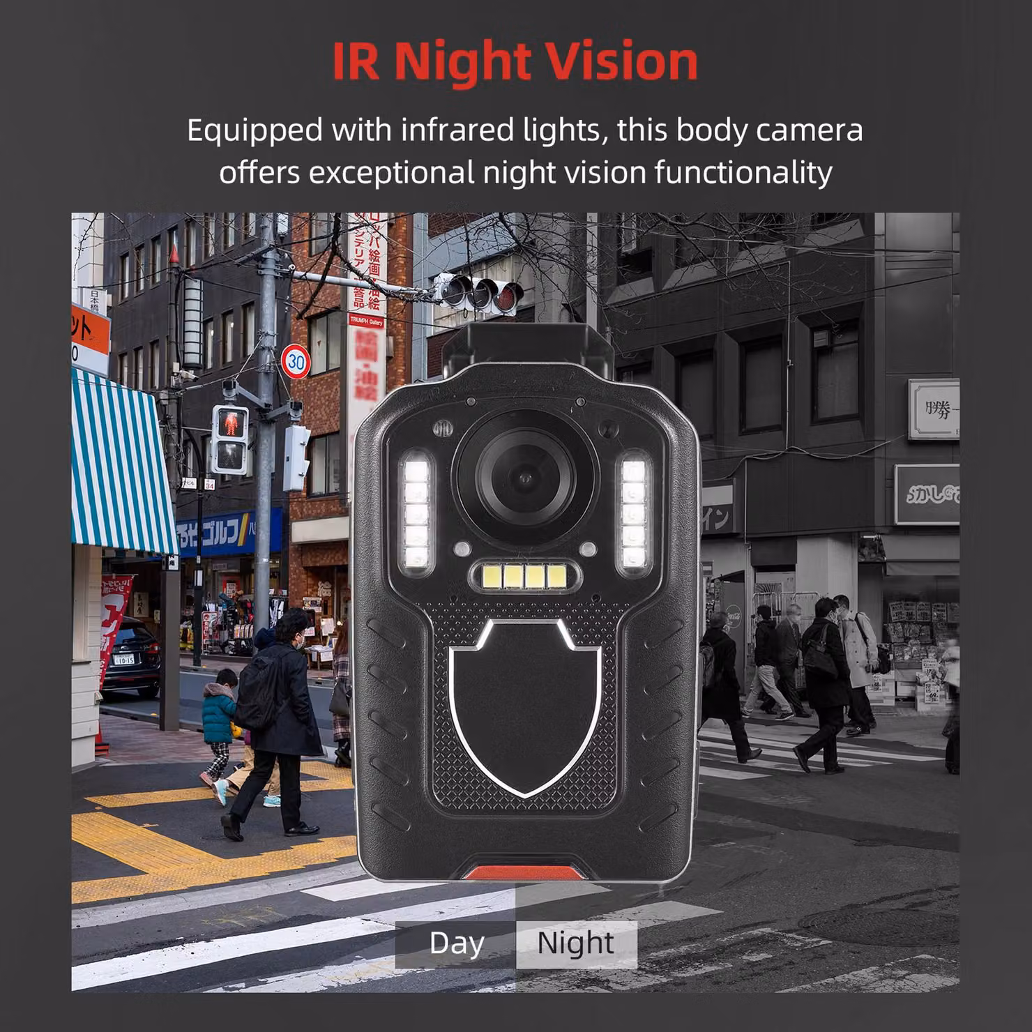 Telecamera indossabile 1080P con registrazione audio e video, videocamera portatile, schermo LCD, visione notturna IR, rilevamento del movimento, memoria integrata da 64 GB per la consegna alle forze dell', viaggi personali